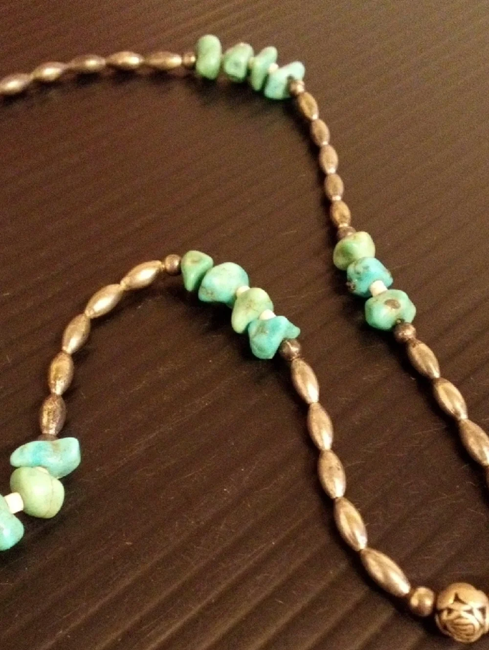 Turquoise Chip & Antiqued Silver Bead Necklace - Women Jewelry - Picture 5 of 5